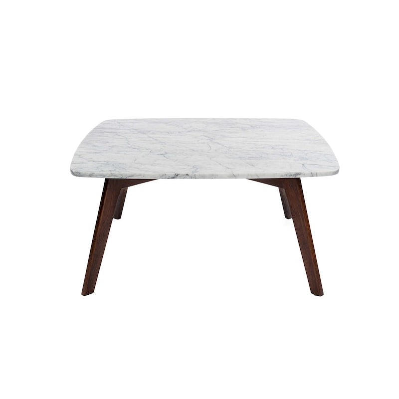 Vezzana 31  Square Italian Carrara White Marble Coffee Table with Walnut Legs
