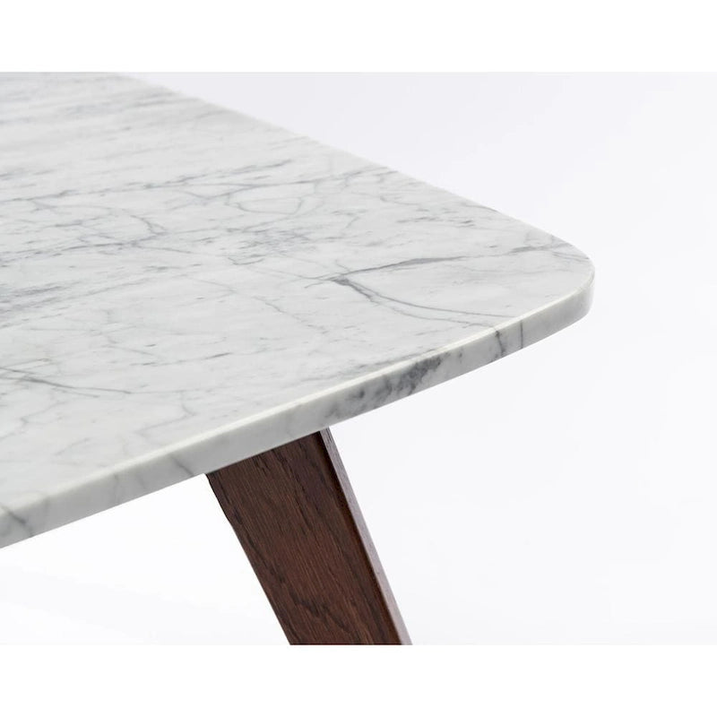 Vezzana 31  Square Italian Carrara White Marble Coffee Table with Walnut Legs