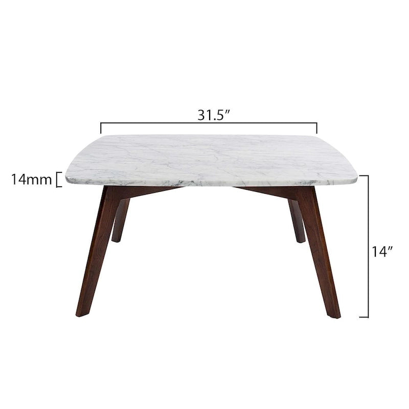 Vezzana 31  Square Italian Carrara White Marble Coffee Table with Walnut Legs