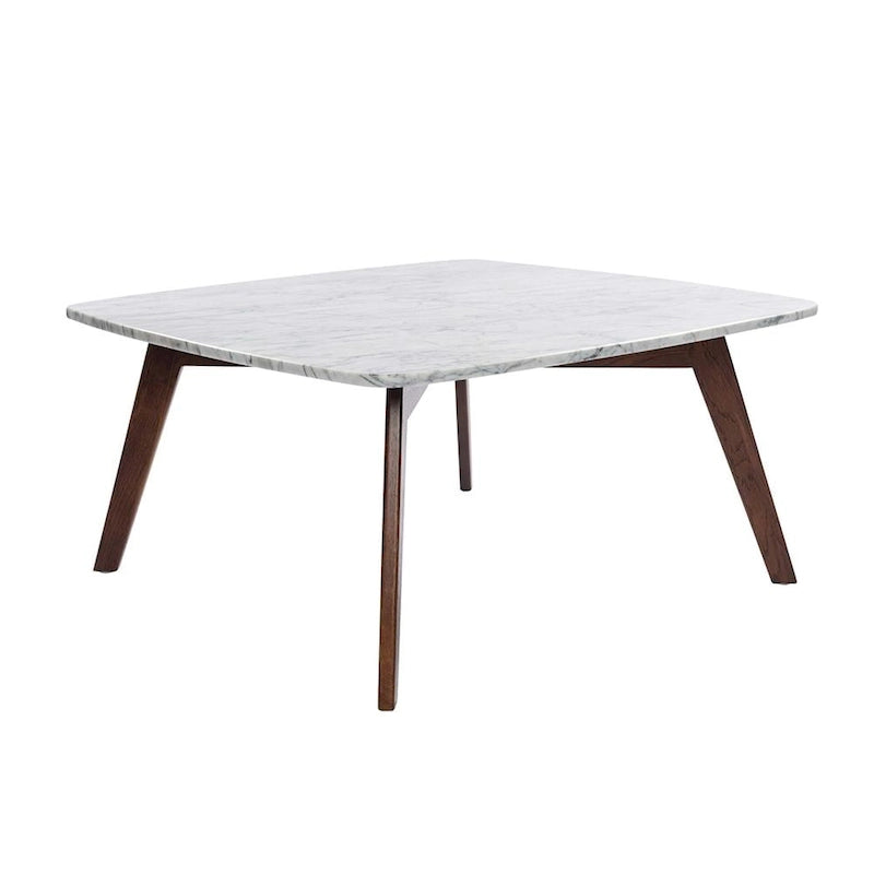 Vezzana 31  Square Italian Carrara White Marble Coffee Table with Walnut Legs