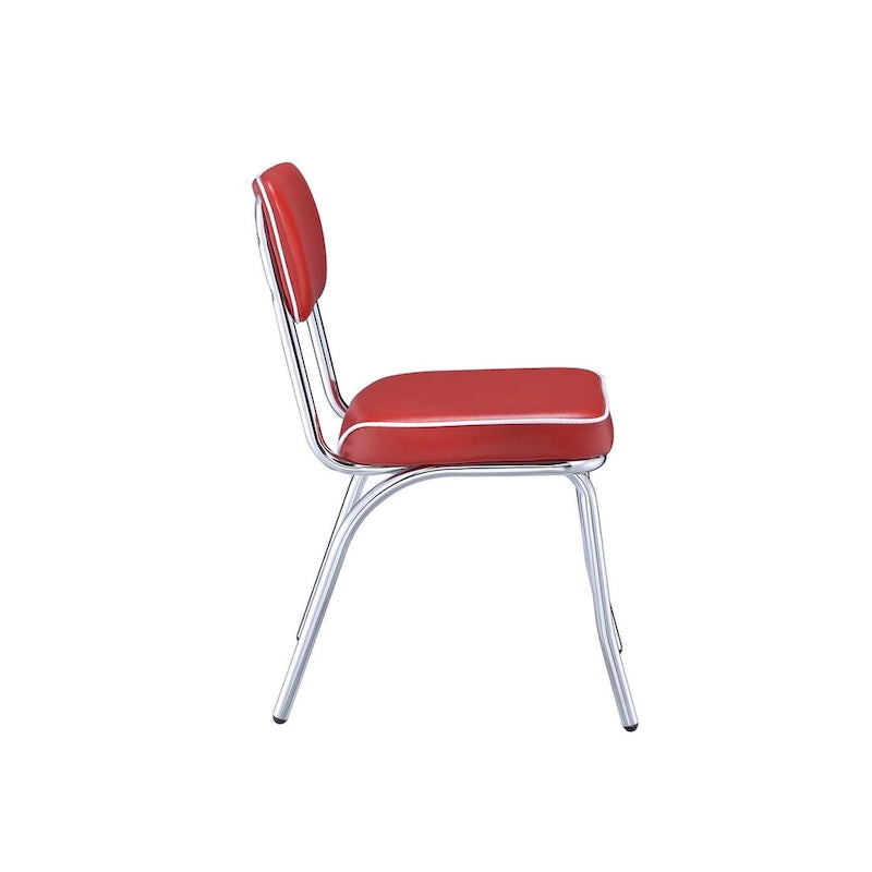 Dining Side Chair Set of 2, Retro Red Faux Leather, Chrome Metal Legs