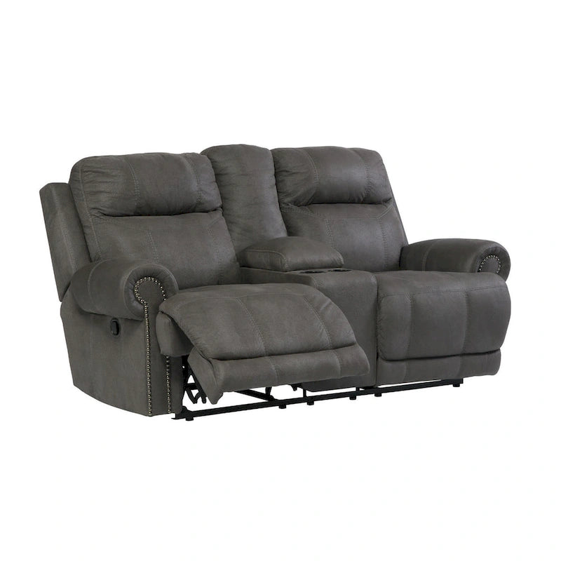 Austere Reclining Loveseat with Console Gray