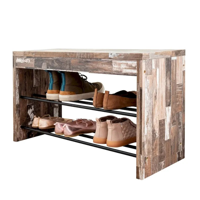 Danya B. Two-Tier Industrial Shoe Bench in Distressed Wood Finish