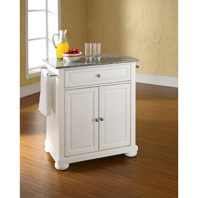 Crosley Alexandria Solid Granite Top Portable Kitchen Island in White Finish - 18 d x 31 w x 33.5 h