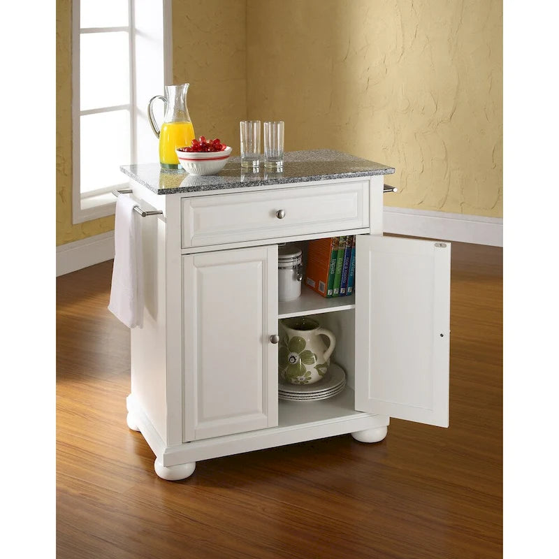 Crosley Alexandria Solid Granite Top Portable Kitchen Island in White Finish - 18 d x 31 w x 33.5 h