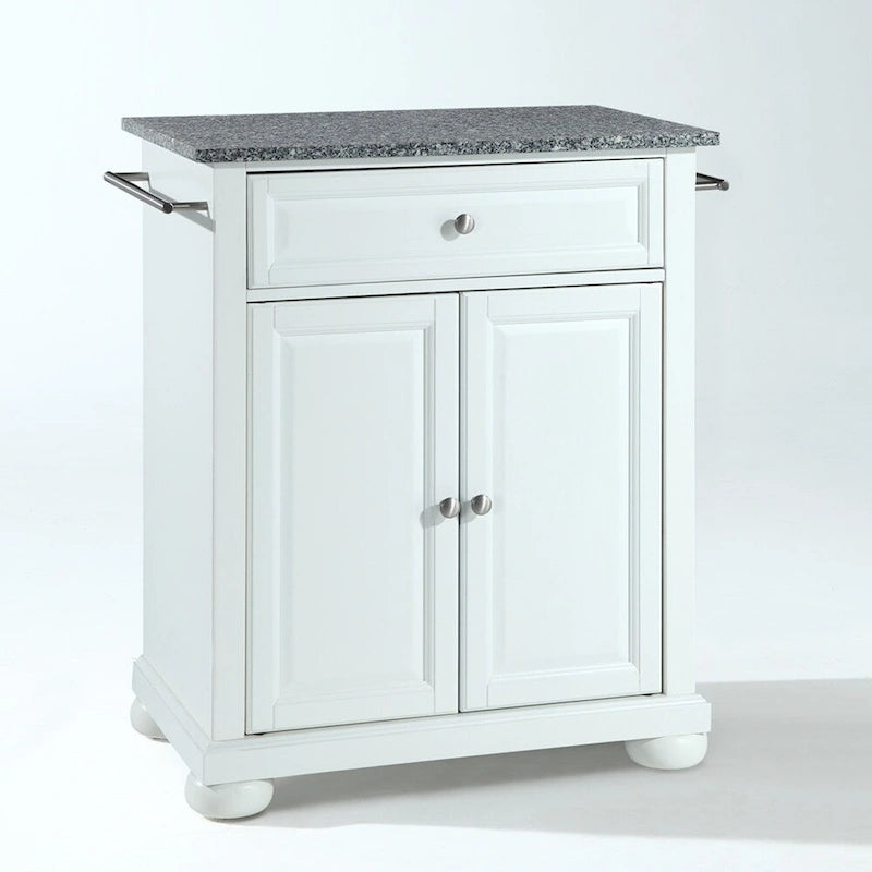 Crosley Alexandria Solid Granite Top Portable Kitchen Island in White Finish - 18 d x 31 w x 33.5 h