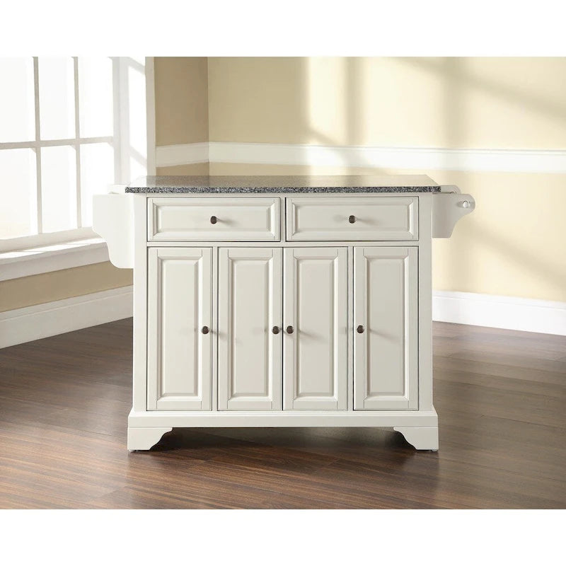 Crosley LaFayette Solid Granite Top Kitchen Island in White Finish - 18 d x 51.5 w x 36 h