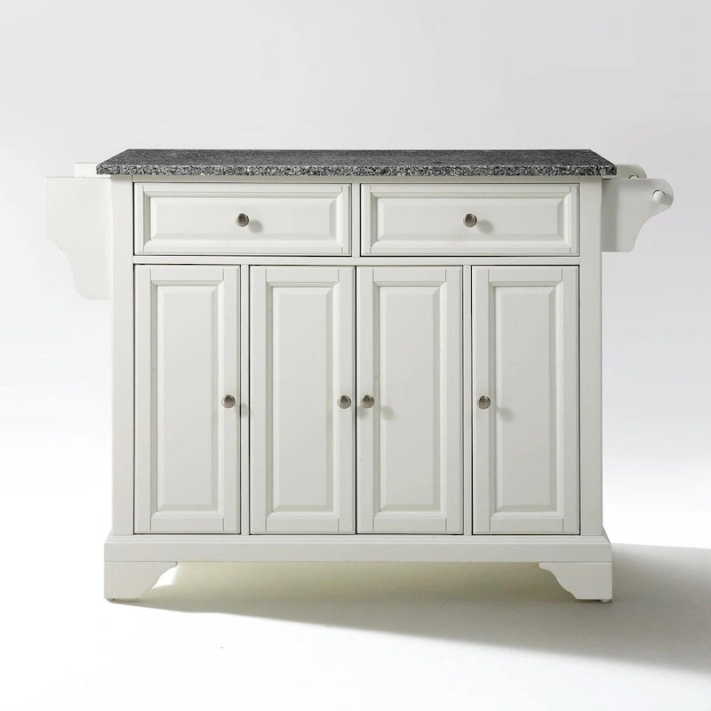 Crosley LaFayette Solid Granite Top Kitchen Island in White Finish - 18 d x 51.5 w x 36 h