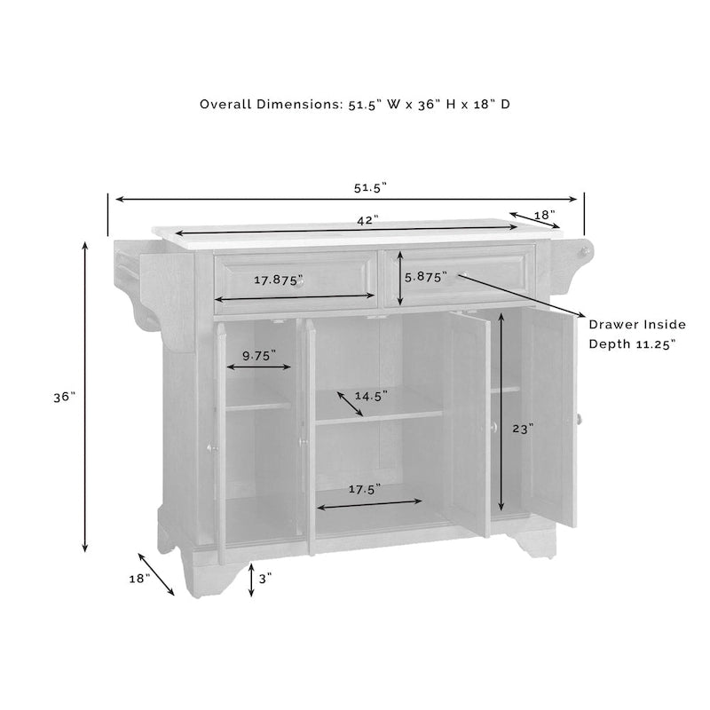 Crosley LaFayette Solid Granite Top Kitchen Island in White Finish - 18 d x 51.5 w x 36 h