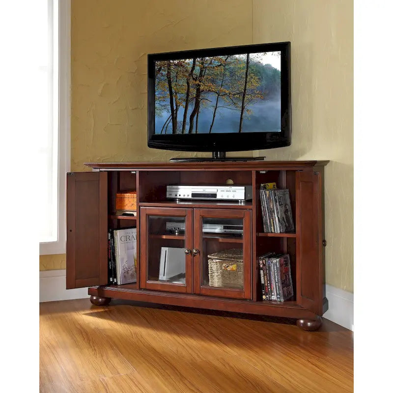 Crosley Alexandria 48  Corner TV Stand in Vintage Mahogany