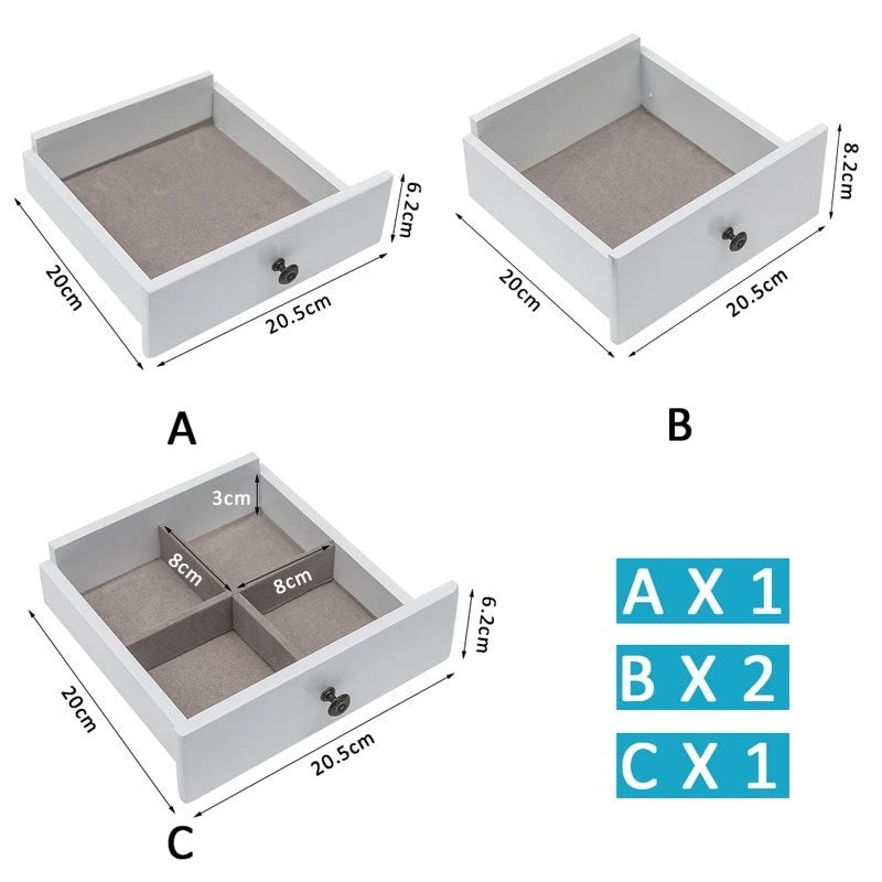 Standing Jewelry Armoire with Mirror, 5 Drawers, 8 Necklace Hooks & 2 Side Swing Doors(White)