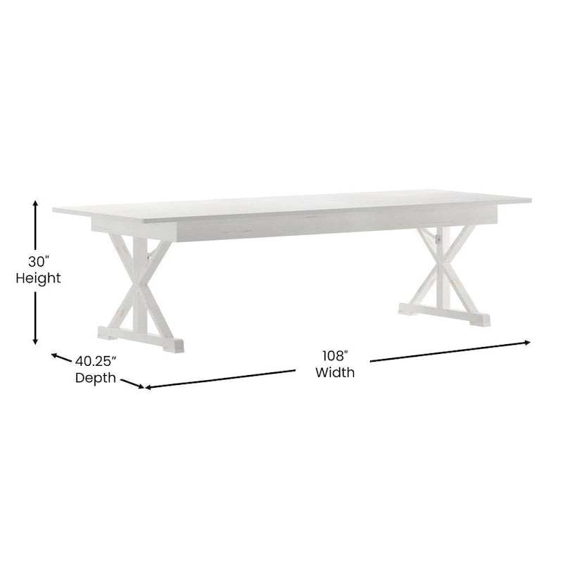 Solid Pine Farm Dining Table with X-Style Legs - 9' x 40