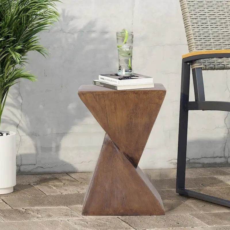 Indoor Lightweight Concrete Accent Table - Natural Wood