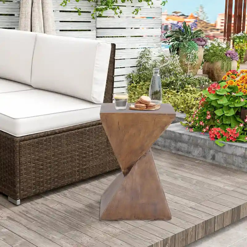 Indoor Lightweight Concrete Accent Table - Natural Wood