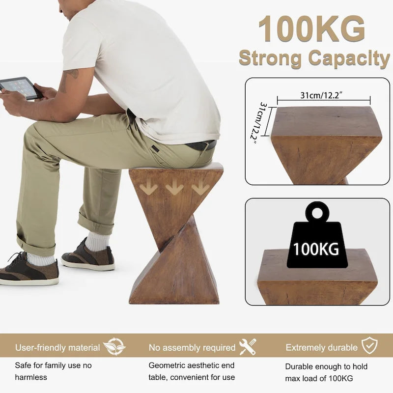 Indoor Lightweight Concrete Accent Table - Natural Wood