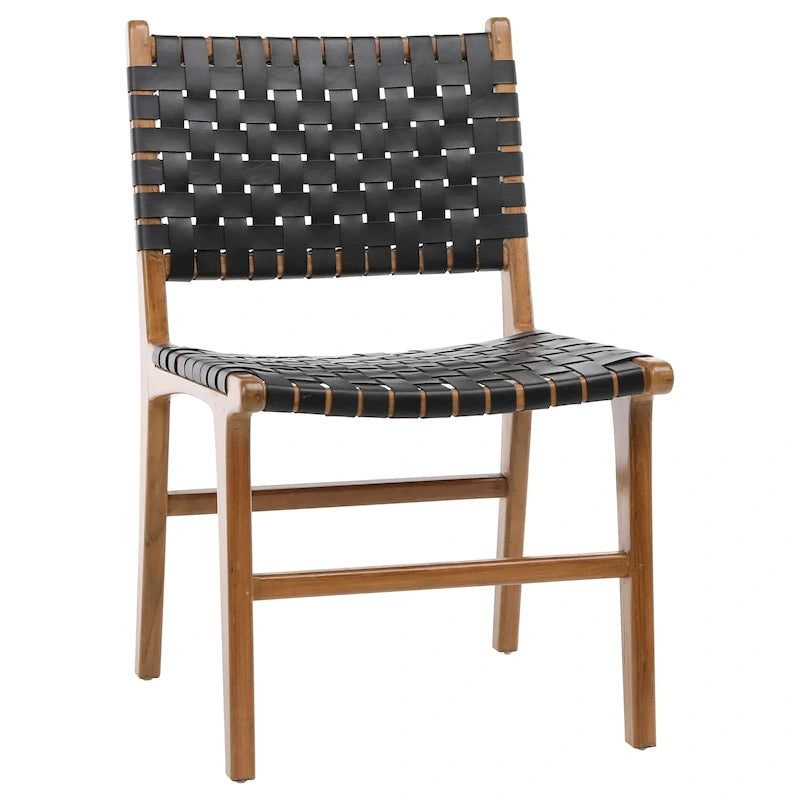 Maverick Top Grain Woven Leather with Teak Frame Dining Side Chair
