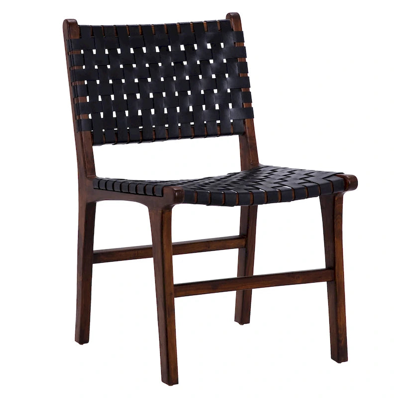Maverick Top Grain Woven Leather with Teak Frame Dining Side Chair