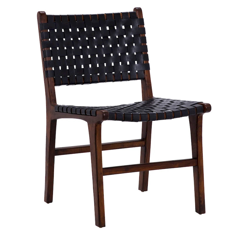 Maverick Top Grain Woven Leather with Teak Frame Dining Side Chair