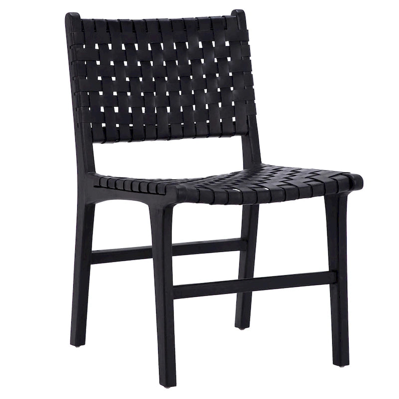 Maverick Top Grain Woven Leather with Teak Frame Dining Side Chair
