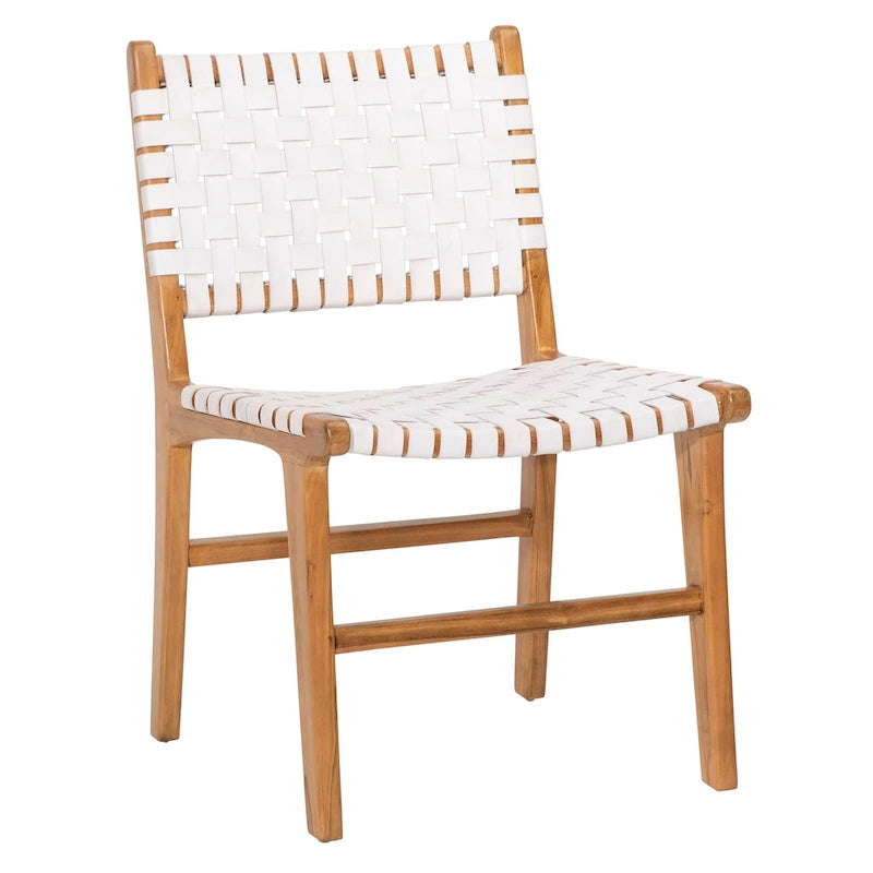 Maverick Top Grain Woven Leather with Teak Frame Dining Side Chair