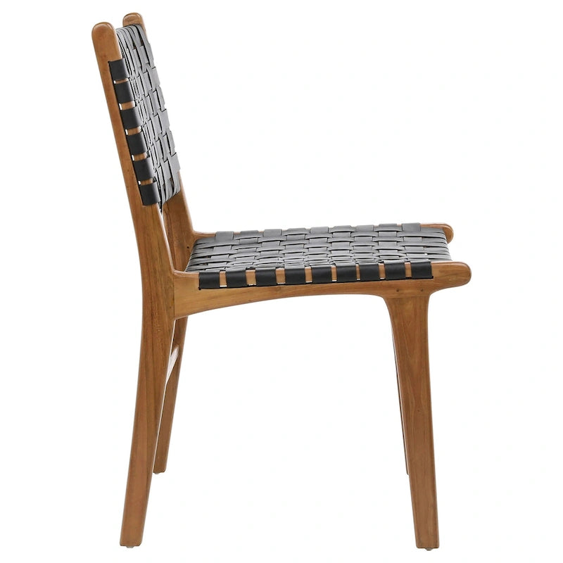 Maverick Top Grain Woven Leather with Teak Frame Dining Side Chair