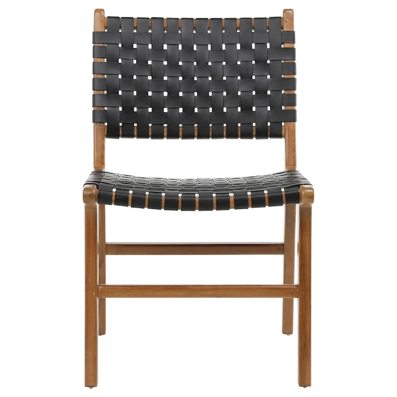 Maverick Top Grain Woven Leather with Teak Frame Dining Side Chair