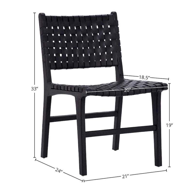 Maverick Top Grain Woven Leather with Teak Frame Dining Side Chair