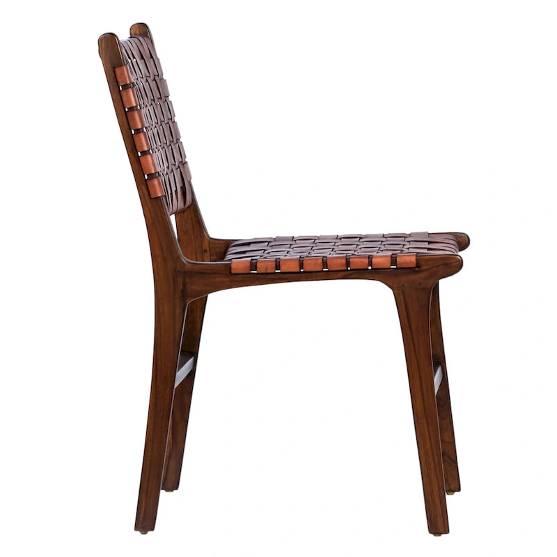 Maverick Top Grain Woven Leather with Teak Frame Dining Side Chair