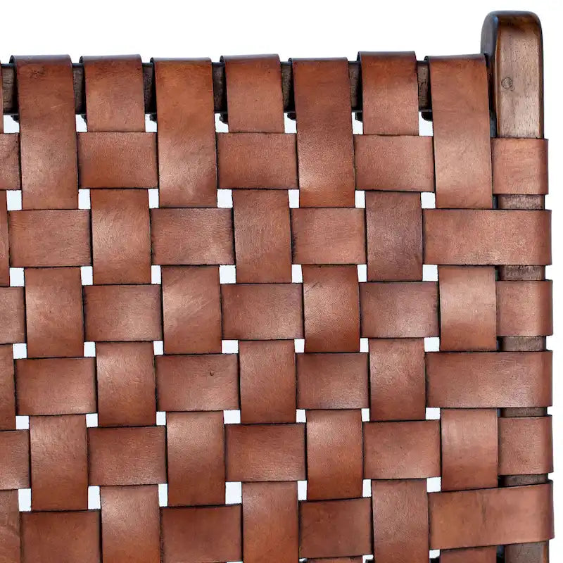 Maverick Top Grain Woven Leather with Teak Frame Dining Side Chair