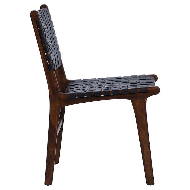 Maverick Top Grain Woven Leather with Teak Frame Dining Side Chair