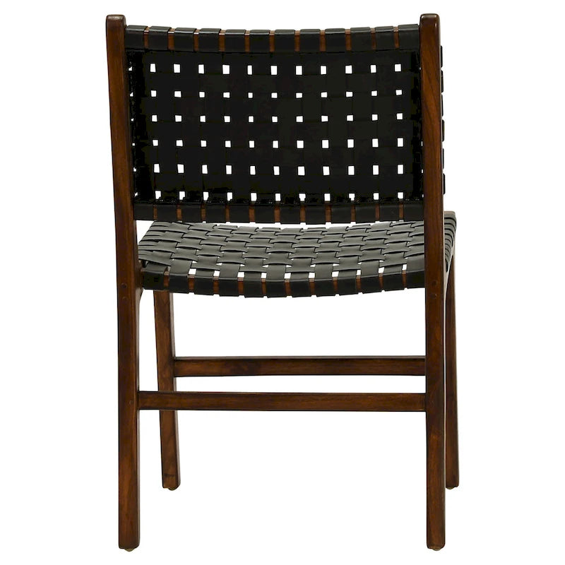 Maverick Top Grain Woven Leather with Teak Frame Dining Side Chair