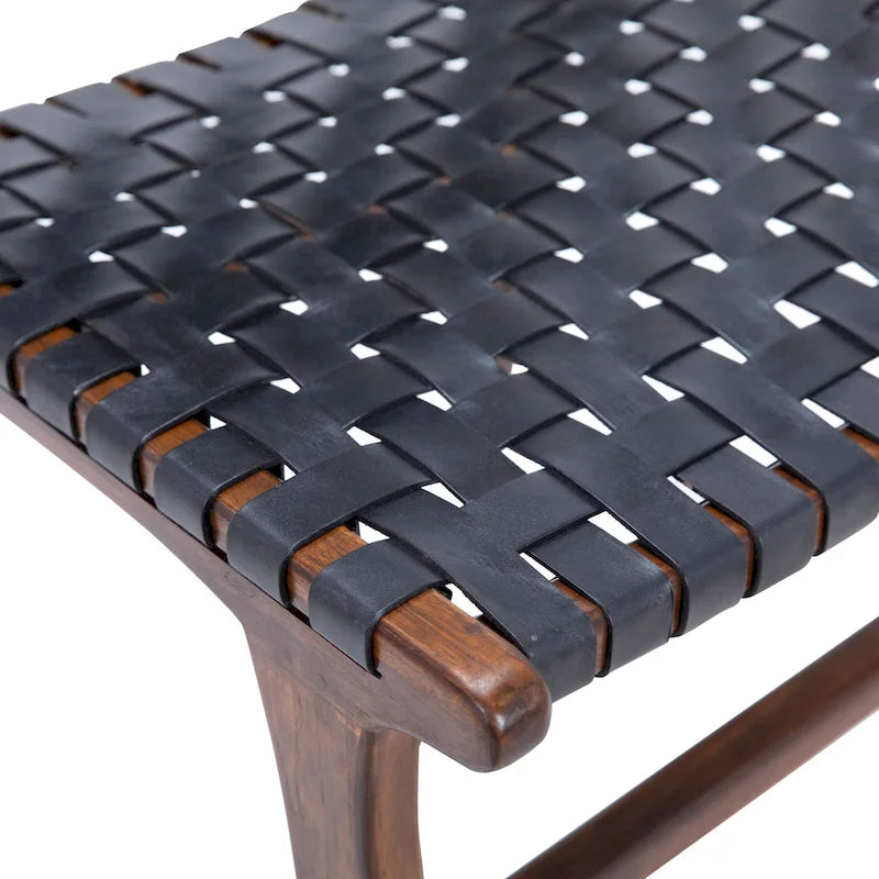 Maverick Top Grain Woven Leather with Teak Frame Dining Side Chair