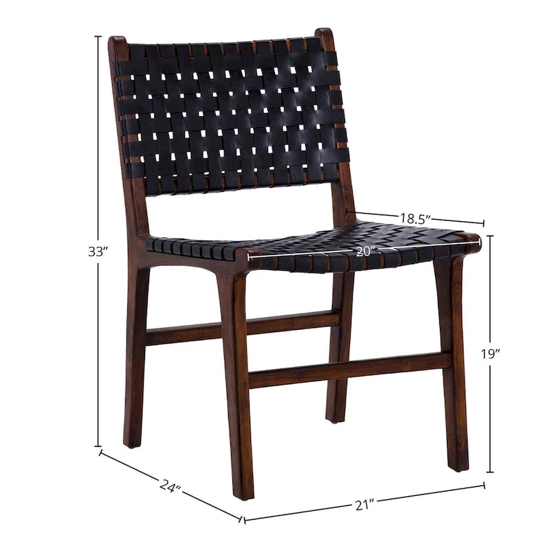 Maverick Top Grain Woven Leather with Teak Frame Dining Side Chair