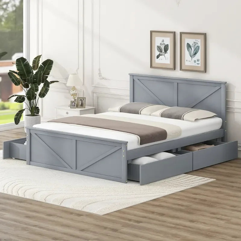 Merax Wooden Platform Bed with Four Storage Drawers and Support Legs