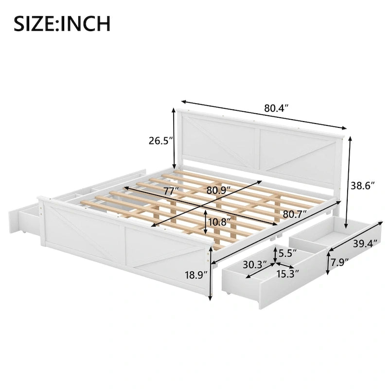 Merax Wooden Platform Bed with Four Storage Drawers and Support Legs