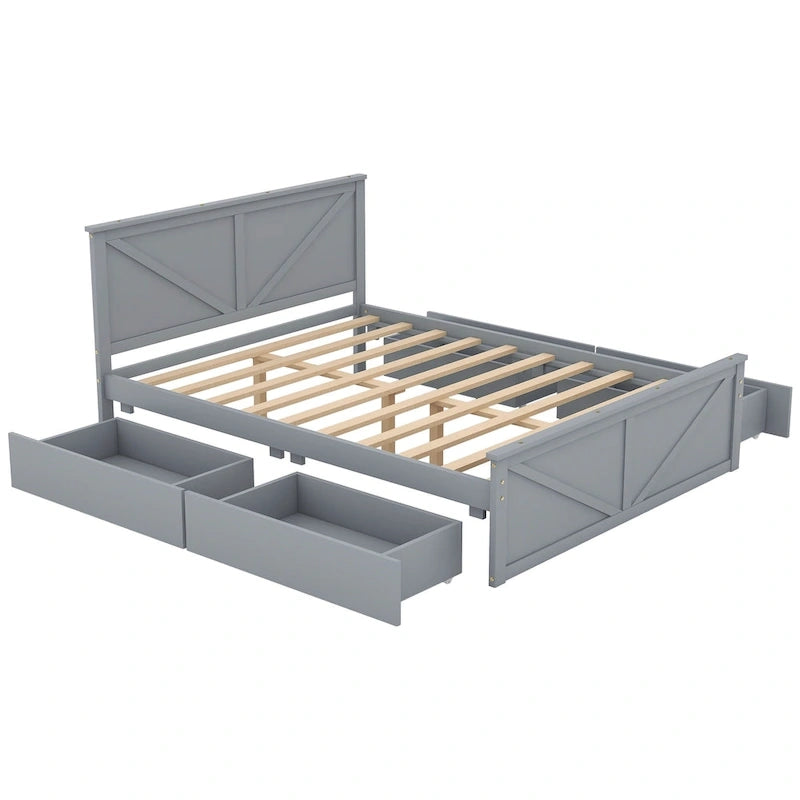 Merax Wooden Platform Bed with Four Storage Drawers and Support Legs