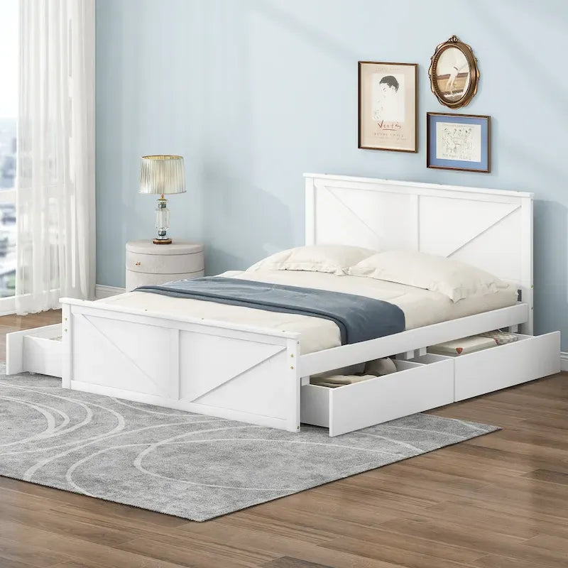 Merax Wooden Platform Bed with Four Storage Drawers and Support Legs
