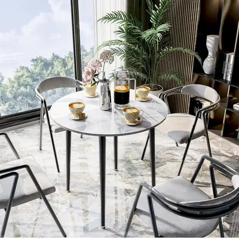 Marble Top Round Dining Table with Metal Legs for Dining Room Kitchen