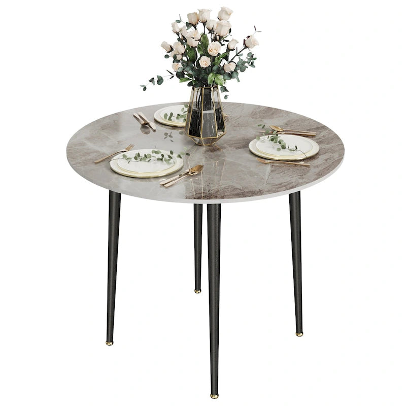 Marble Top Round Dining Table with Metal Legs for Dining Room Kitchen