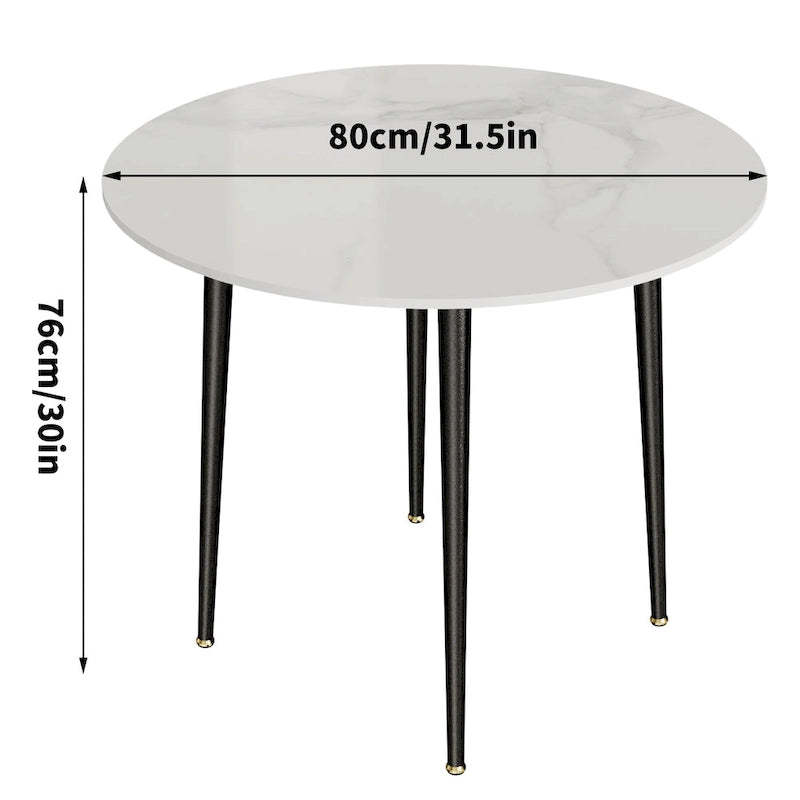 Marble Top Round Dining Table with Metal Legs for Dining Room Kitchen