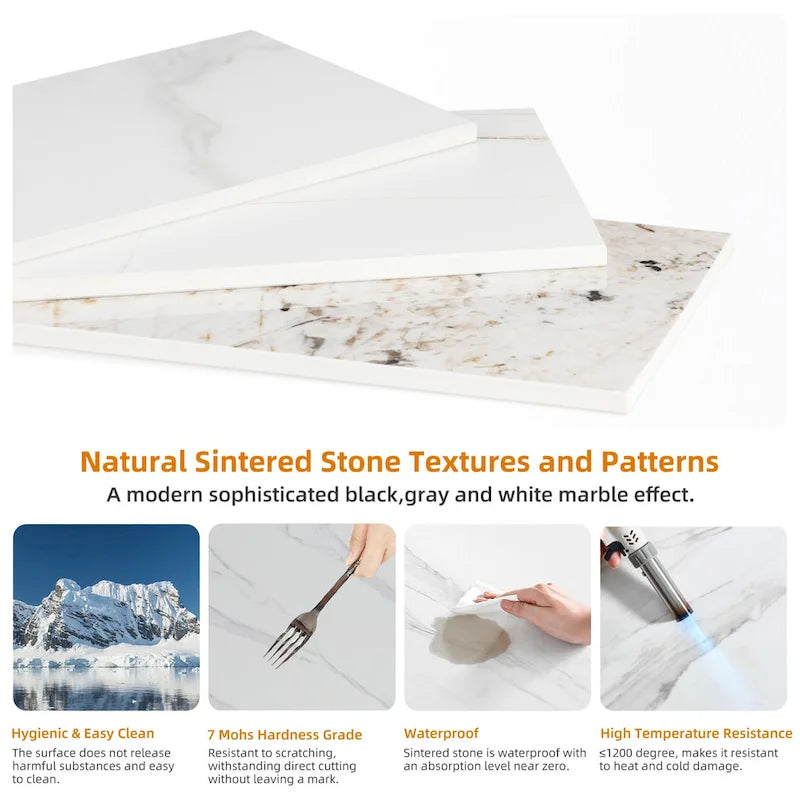 Marble Top Round Dining Table with Metal Legs for Dining Room Kitchen