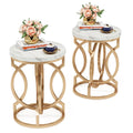 Gold End Table, Round Side Table with Faux Marble Top