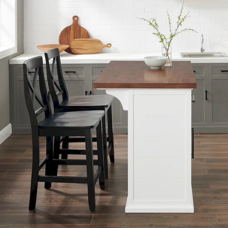 Crosley Bartlett Wood Top Kitchen Island W/X-Back Stools