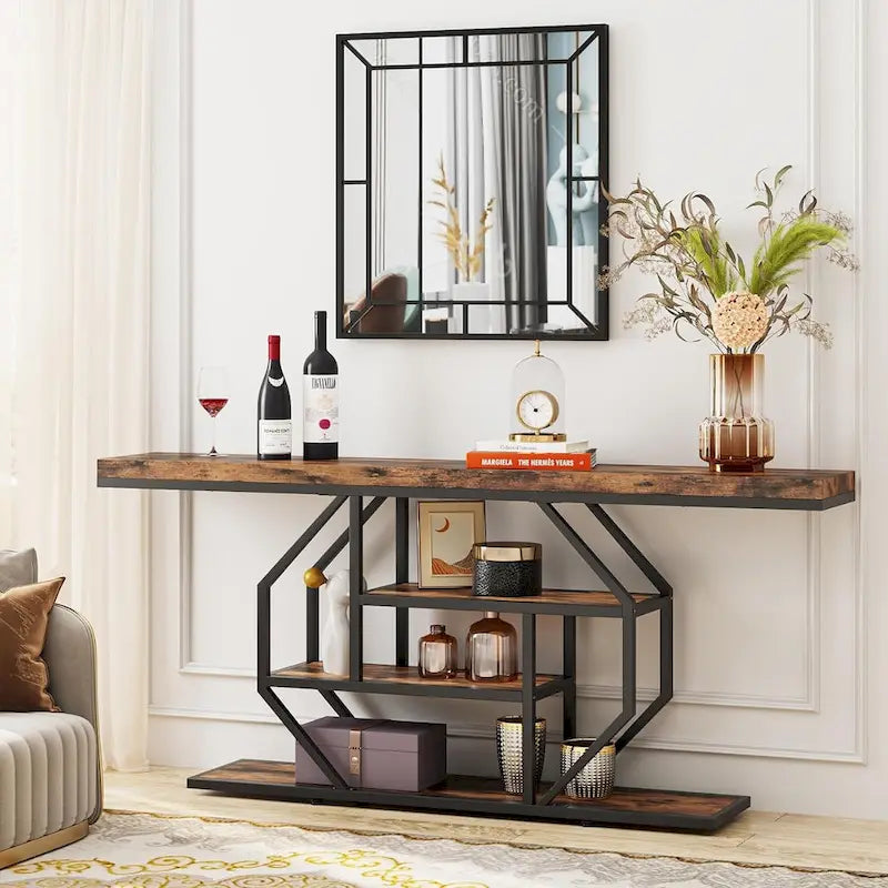 70.9 inch Extra Long Console Table, Modern Behind Couch Sofa Table, Faux Marble Entryway Table for Living Room, Hallway