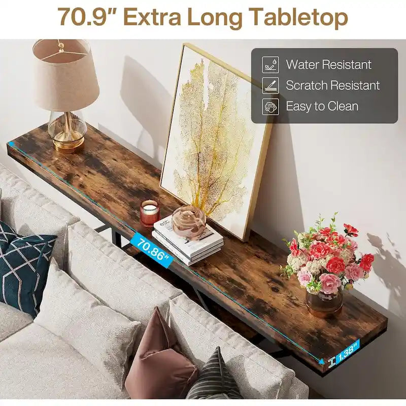 70.9 inch Extra Long Console Table, Modern Behind Couch Sofa Table, Faux Marble Entryway Table for Living Room, Hallway