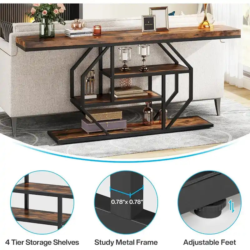 70.9 inch Extra Long Console Table, Modern Behind Couch Sofa Table, Faux Marble Entryway Table for Living Room, Hallway