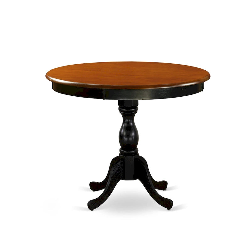 East West Furniture 3 Piece Kitchen Table Set- A Round Dining Table and Wooden Seat Chairs, Black & Cherry (Pieces Options)