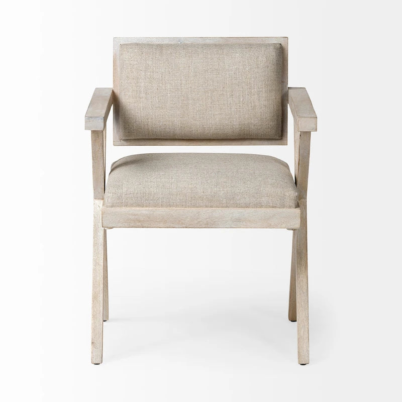Topanga Beige Fabric Wrap Seat With Blonde Solid Wood Frame Dining Chair - 23 W x 22 D x 31.5 H