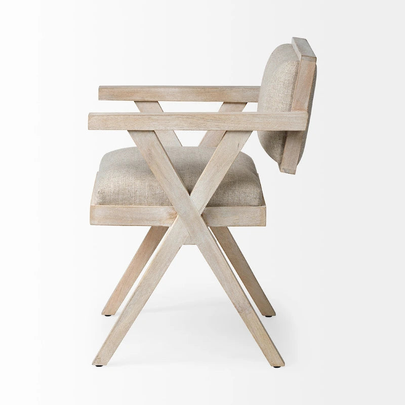 Topanga Beige Fabric Wrap Seat With Blonde Solid Wood Frame Dining Chair - 23 W x 22 D x 31.5 H