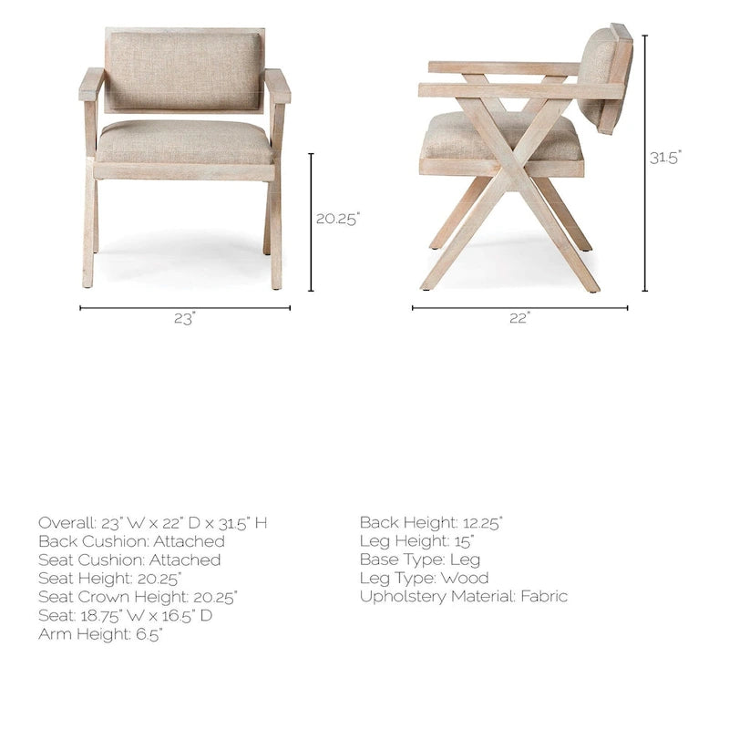 Topanga Beige Fabric Wrap Seat With Blonde Solid Wood Frame Dining Chair - 23 W x 22 D x 31.5 H
